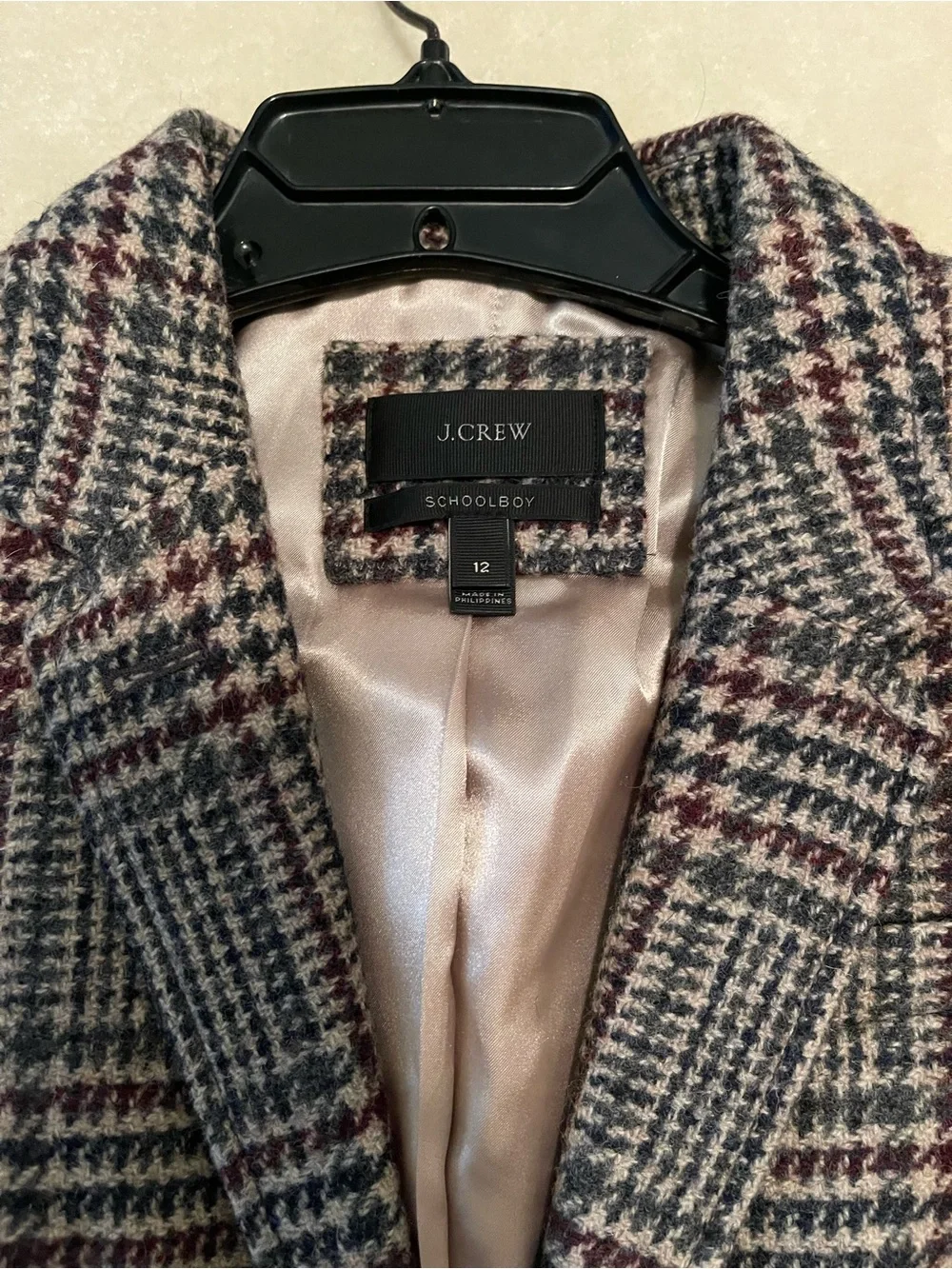 J. Crew Women's Glen Plaid Blazer in Black and White with Red Accents
